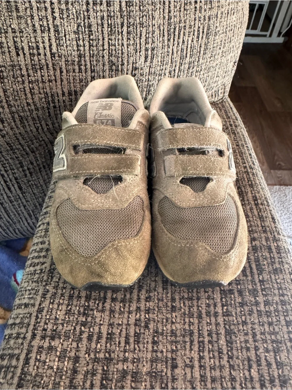 New Balance Kids Tan Grey Velcro Sneakers